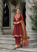 Rust Silk Embroidered Anarkali Suit