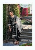 Black Cotton Floral Embroidered Suit