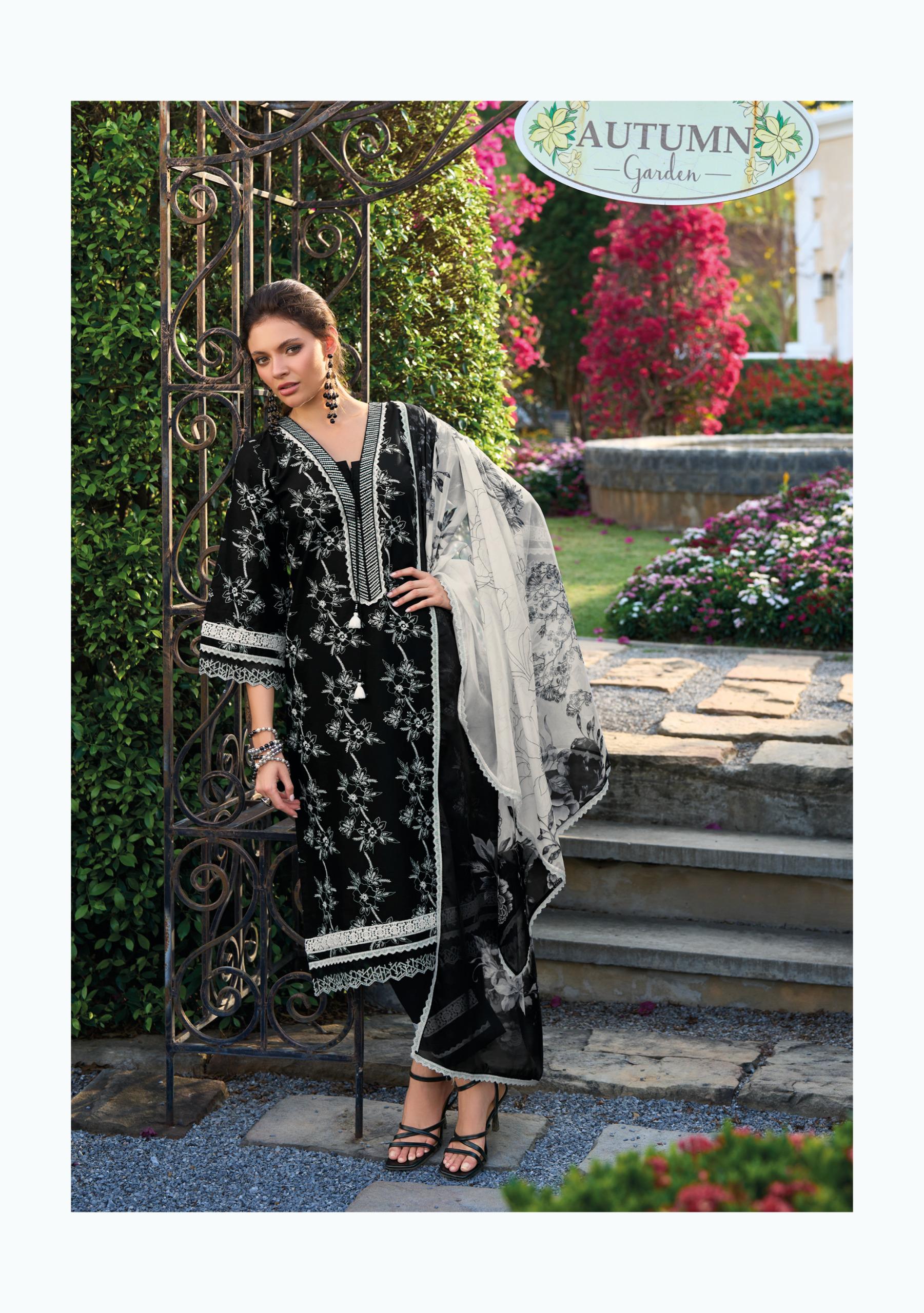 Black Cotton Floral Embroidered Suit