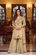 Beige Silk Embroidered Sharara Set
