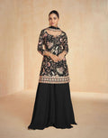 Black Chinon Silk Embroidered Sharara Set