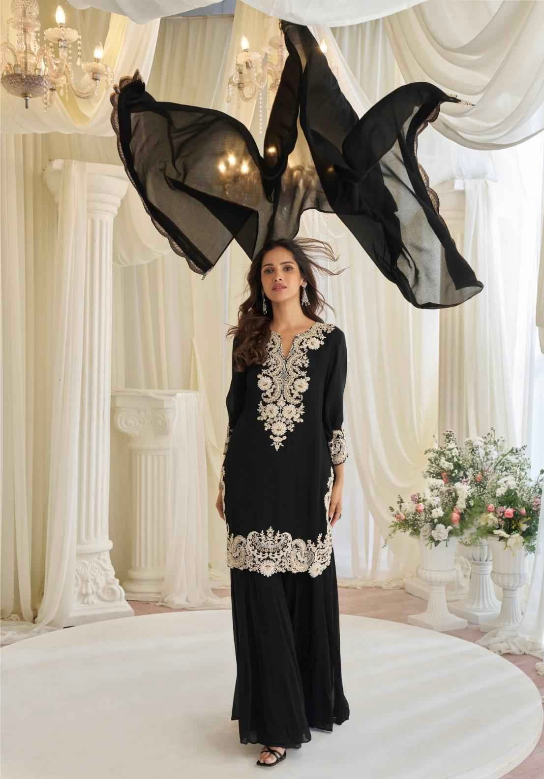 Black Georgette Embroidered Suit