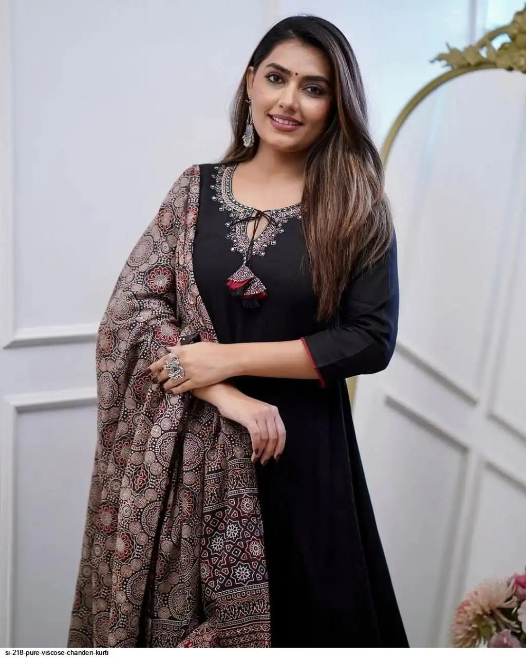 Viscose Chanderi With Sequence Embroidery Work Kurti With Bottom Dupatta